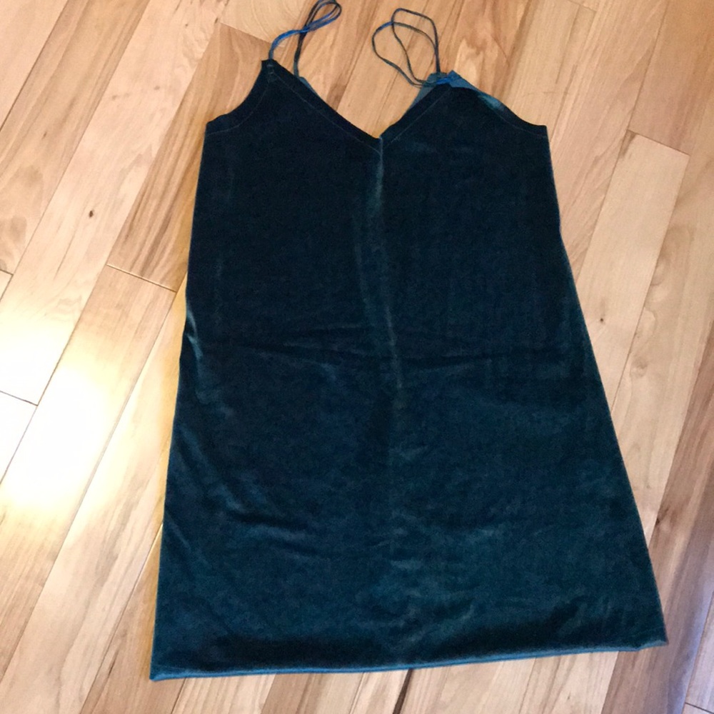 Bluish green velvet dress spaghetti straps